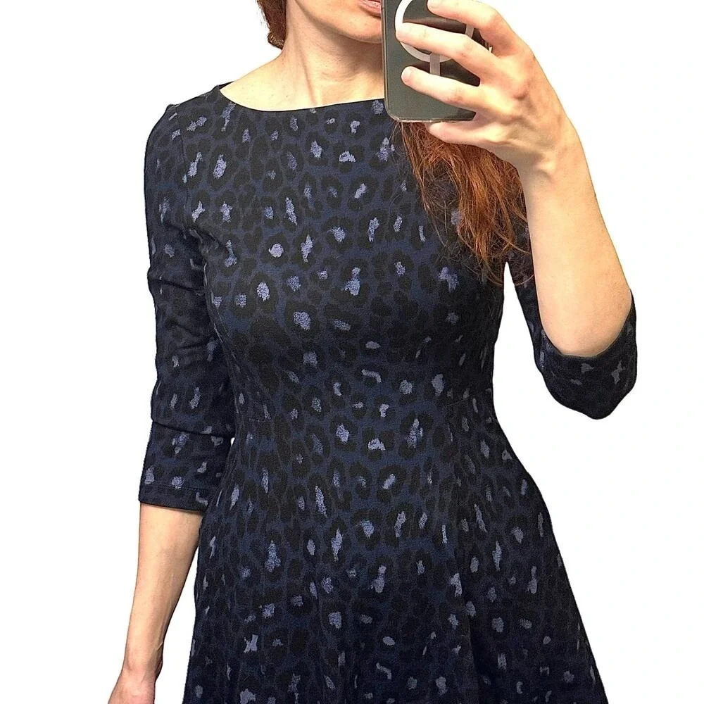 Kate Spade Blue Leopard Print Casual Broome Ponte Dress Size‎ 4